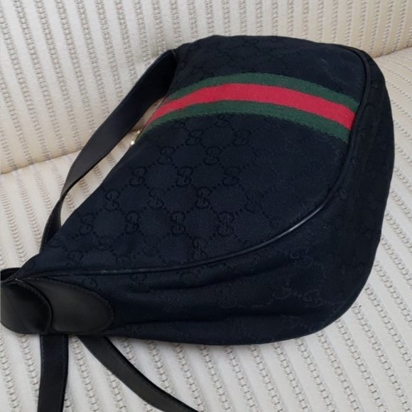 GUCCI GG WEB BLACK CANVAS STRIPE OPHIDIA SHOULDER BAG - Picture 4 of 6